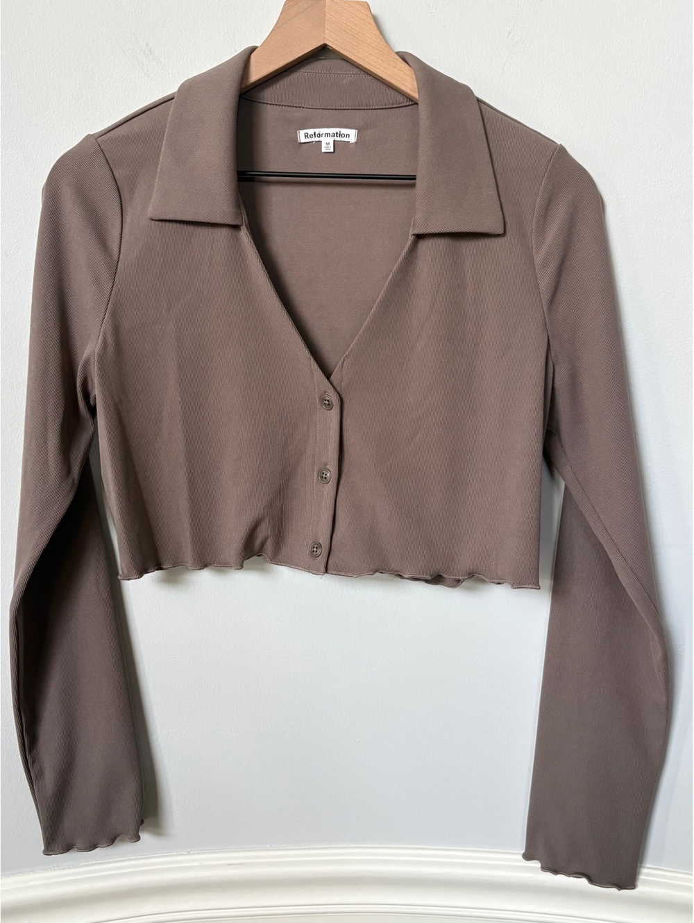 Reformation Brown Collared Knit Crop Top - Medium